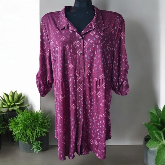 Style & Co Long Maroon Tunic Top - Picture 2 of 9
